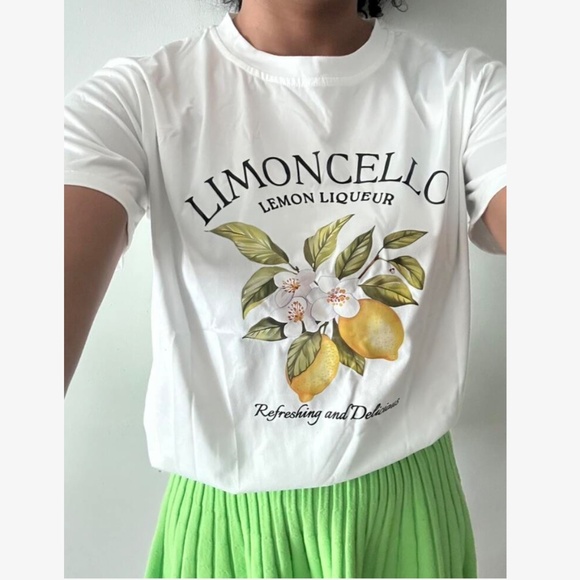 White Crew Neck Tee Shirt Printed Limoncello Lemon Graphic - Picture 9 of 10